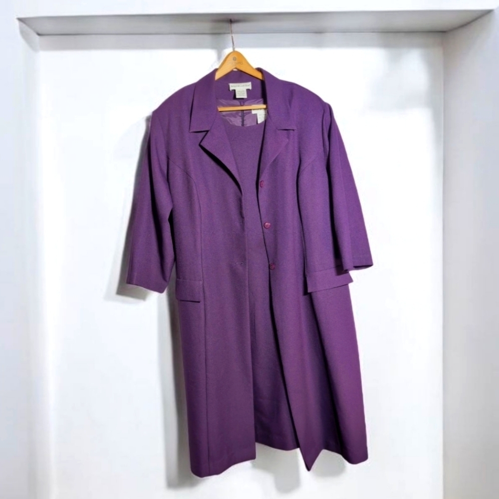 Jessica London Purple Long Coat / Dress Suit Set Sz 34 W
